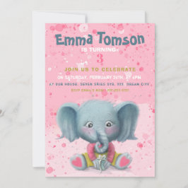 Elephant flicka födelserbjudande meddelande