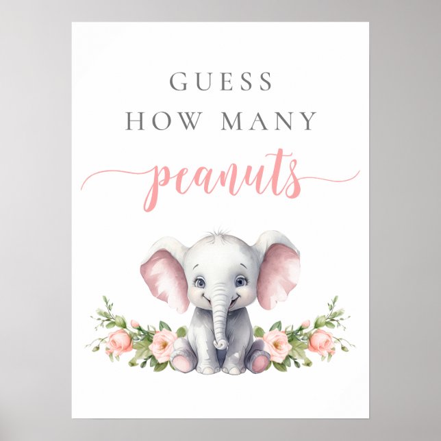 Elephant Flicka Shower gissar hur många jordnötter Poster (Framsidan)