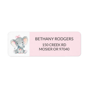 Elephant Flicka Shower Kuvert Returadress Etikett