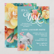Elephant Flicka Shower Rosa Gult Blommigt Elephant