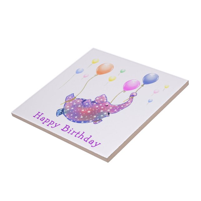 Elephant Flies Balloons Baby Birthda Ceramic Tile Kakelplatta (Sidan)