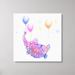 Elephant Flies with Balloons Funny Kanvastryck