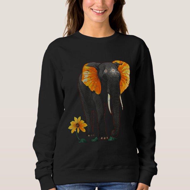 Elephant Flowers Artwork - African Art Elephant T Shirt (Framsida)