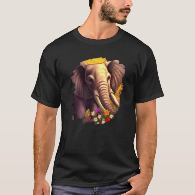 Elephant Flowers Cute Painting Flower Elephant  1 T Shirt (Framsida)