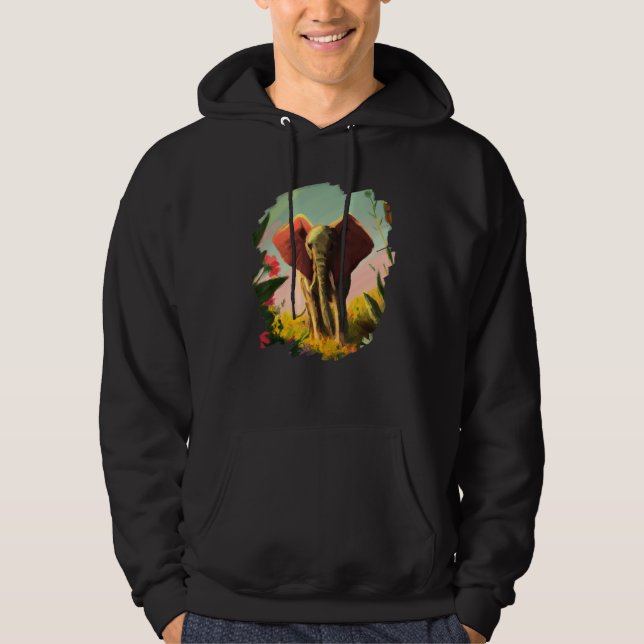 Elephant Flowers Cute Painting Flower Elephant 4 Hoodie (Framsida)