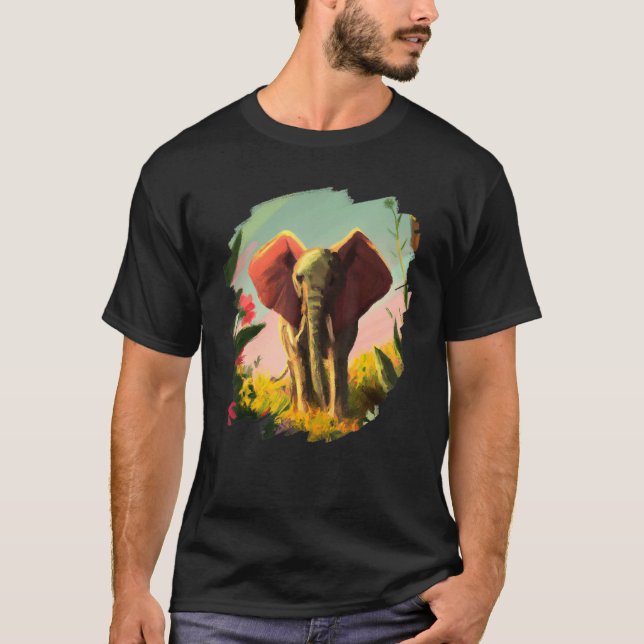 Elephant Flowers Cute Painting Flower Elephant 4 T Shirt (Framsida)