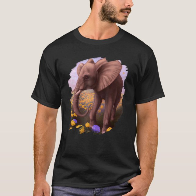 Elephant Flowers Cute Painting Flower Elephant 5 T Shirt (Framsida)
