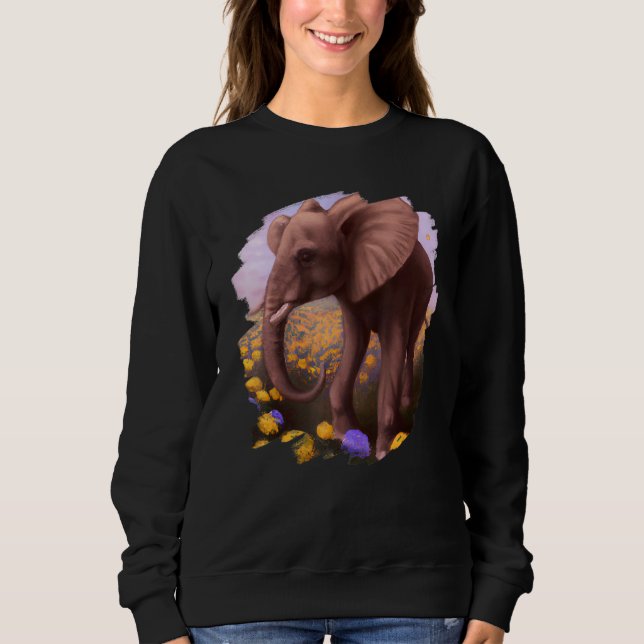 Elephant Flowers Cute Painting Flower Elephant 5 T Shirt (Framsida)