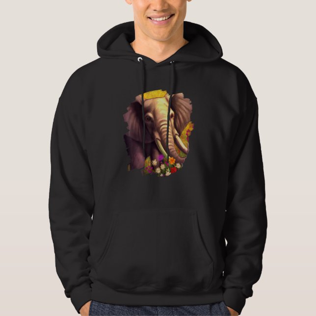 Elephant Flowers Cute Painting Flower Elephant Hoodie (Framsida)