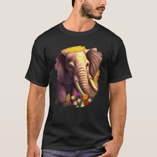 Elephant Flowers Cute Painting Flower Elephant T Shirt (Framsida)