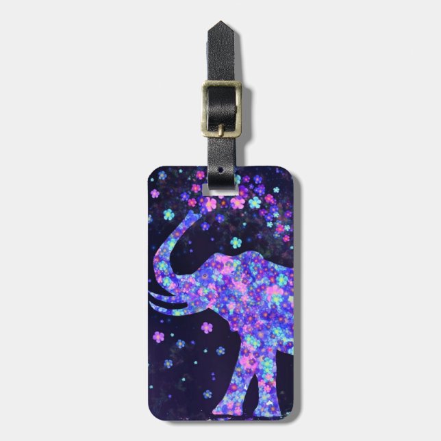 Elephant Flowers Luggage Tag Bagagebricka (Vertikal Framsida)