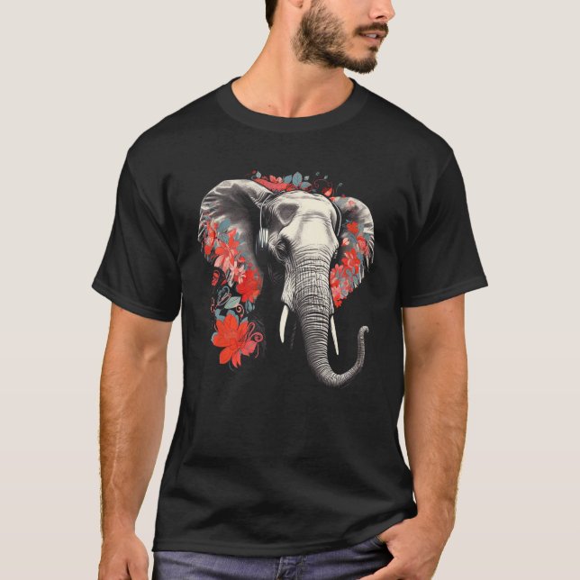 Elephant Flowers Music Animal Elephant T Shirt (Framsida)