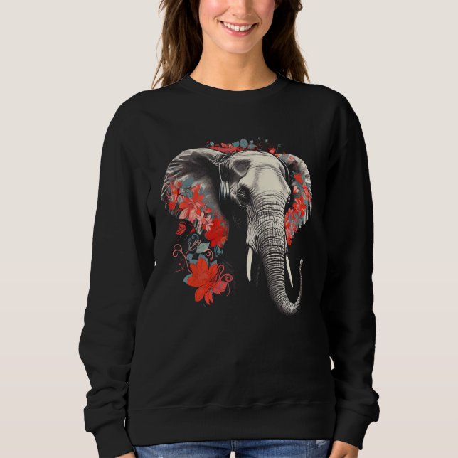 Elephant Flowers Music Animal Elephant T Shirt (Framsida)