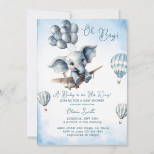 Elephant Flygplan Äventyr Oh Boy Baby Shower Inbjudningar