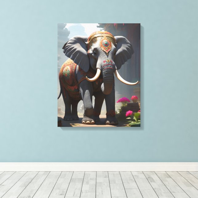 Elephant Folk Art Painting Canvastryck (Insitu (trägolv))