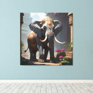 Elephant Folk Art Painting Canvastryck