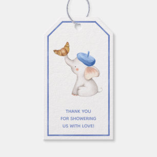 Elephant Fransk Blue Boy Shower Card Presentetikett