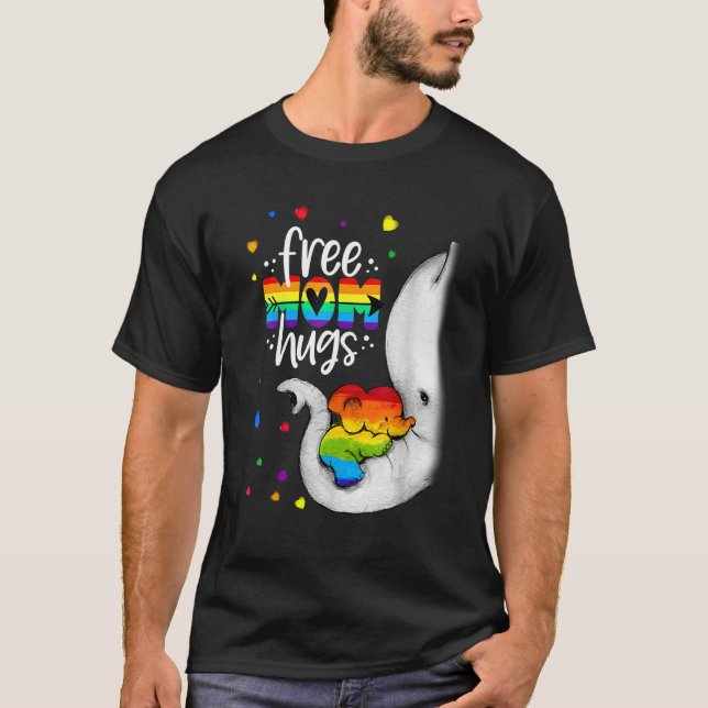 Elephant Free Mom Hugs Rainbow LGBTQ LGBT Pride Mo T Shirt (Framsida)