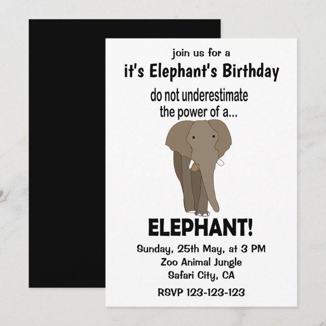 Elephant Funny Cute Elephant Birthday Inbjudningar (Fram/baksida)