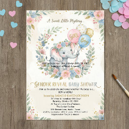 Elephant Gender Reveal Invitation | Pink & Blue Fl Inbjudningar