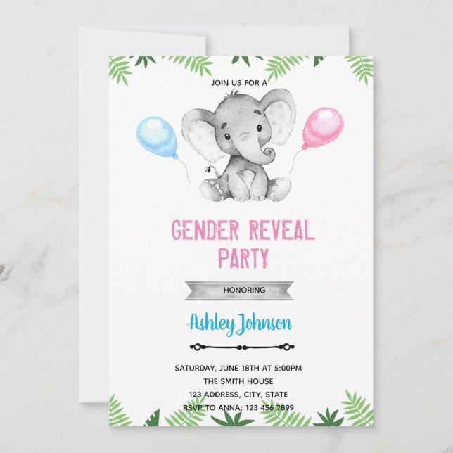 Elephant gender visar duschinbjudan inbjudningar (Framsida)