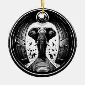 Elephant genom Peephålens dörr | Fisheye Julgransprydnad Keramik