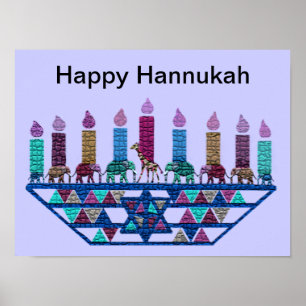 Elephant Geometric Hannukah Menorah Skriv ut Poster