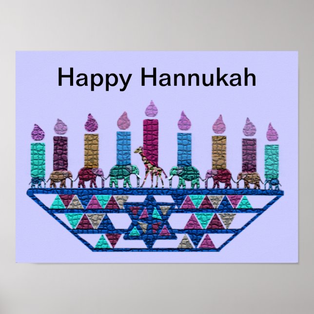 Elephant Geometric Hannukah Menorah Skriv ut Poster (Framsidan)