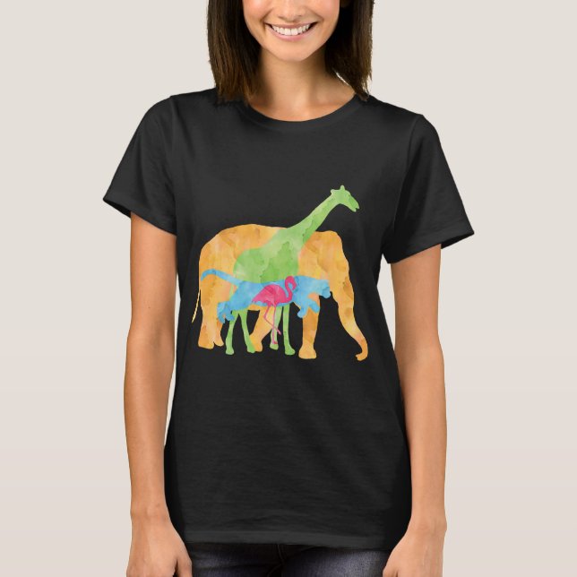 Elephant Giraffe Giraffes Africa T Shirt (Framsida)