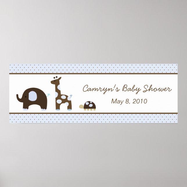 Elephant & Giraffe in Blue Baby Shower Banner Poster (Framsidan)