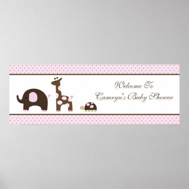 Elephant & Giraffe in rosa Baby Shower Banner Poster (Framsidan)