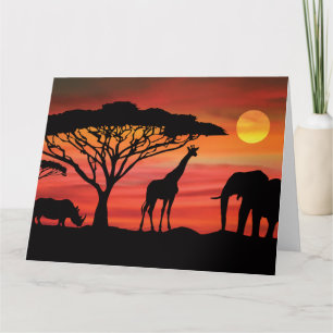 Elephant, Giraffe och Rhinoceros i Afrika Kort