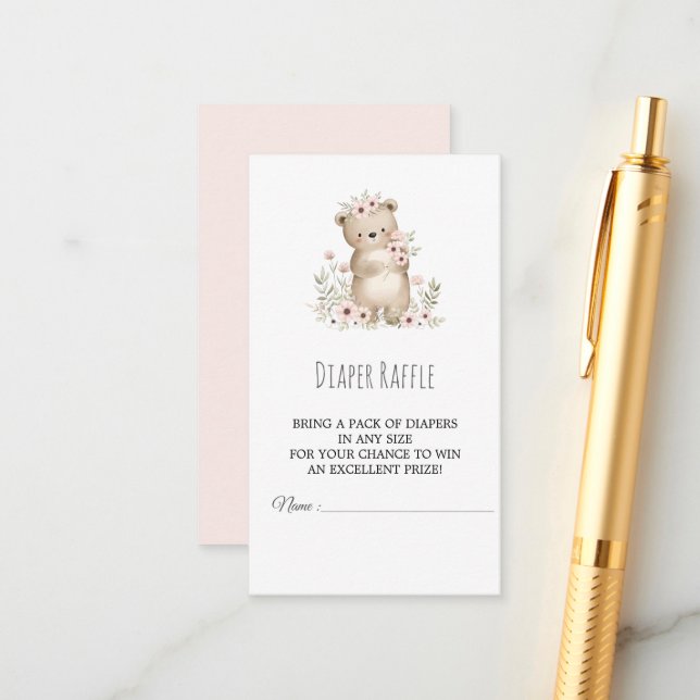 Elephant Girl Baby Shower Diaper Raffle Card Tilläggskort (Fram/Back In Situ)