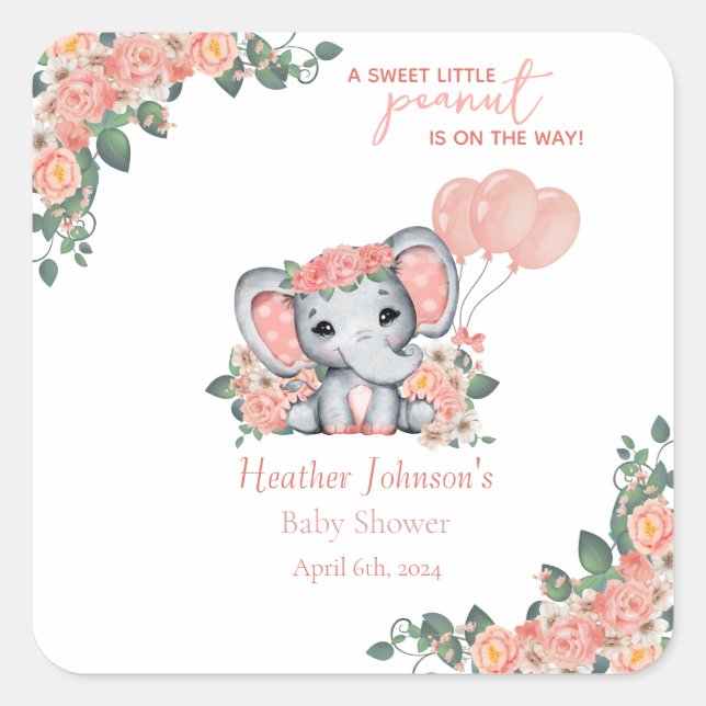 Elephant Girl Baby Shower Fyrkantigt Klistermärke (Framsida)