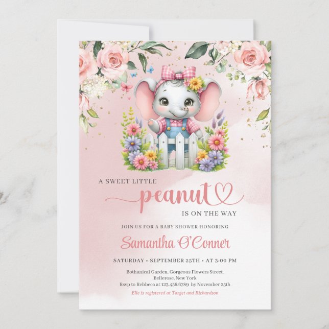 Elephant Girl Baby Shower Inbjudan jordut (Framsida)