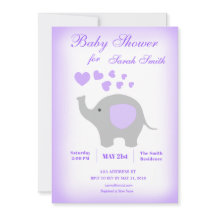 Elephant Girl Baby Shower Inbjudan Lila Hearts