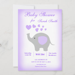 Elephant Girl Baby Shower Inbjudan Lila Hearts