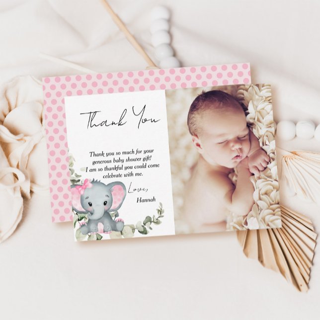 Elephant Girl Baby Shower Photo Tack Kort (Skapare uppladdad)