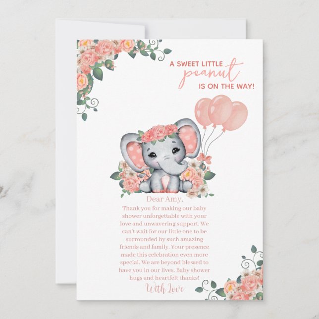 Elephant Girl Baby Shower Tack Kort (Framsida)