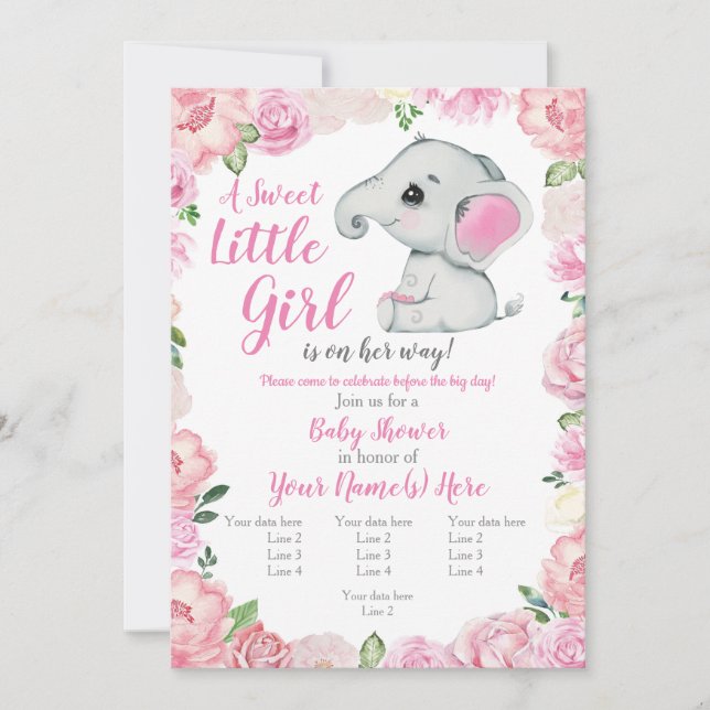 Elephant Girl Bjud, ro rustic, rosa Inbjudningar (Framsida)