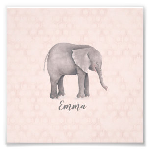 Elephant Girl med Rosa Geometric Background Fototryck