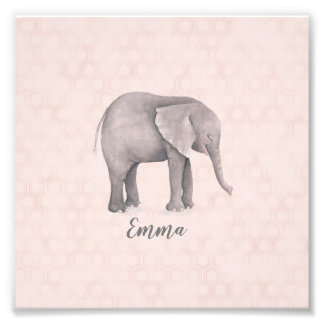 Elephant Girl med Rosa Geometric Background Fototryck