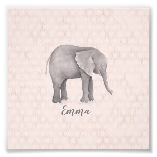 Elephant Girl med Rosa Geometric Background Fototryck (Framsidan)