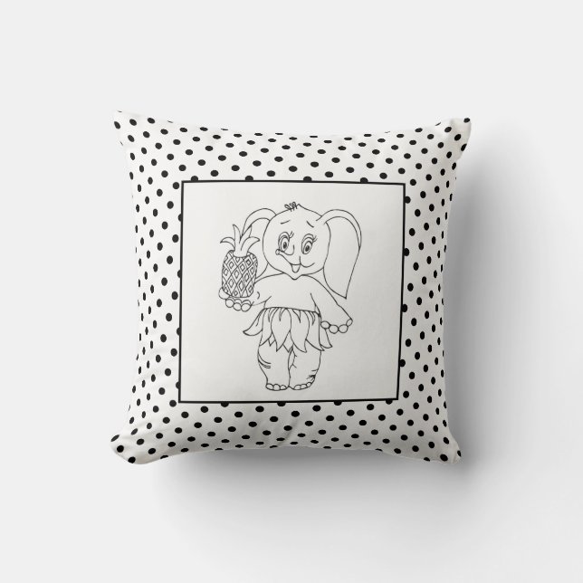 Elephant Girl Modern Baby för barn Grått Polka Kudde (Framsida)