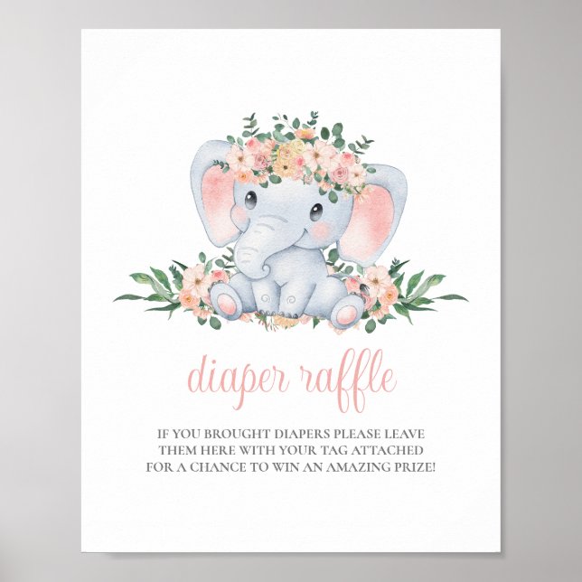 Elephant Girl Rosa Baby Shower Raffle-skylt Poster (Framsidan)