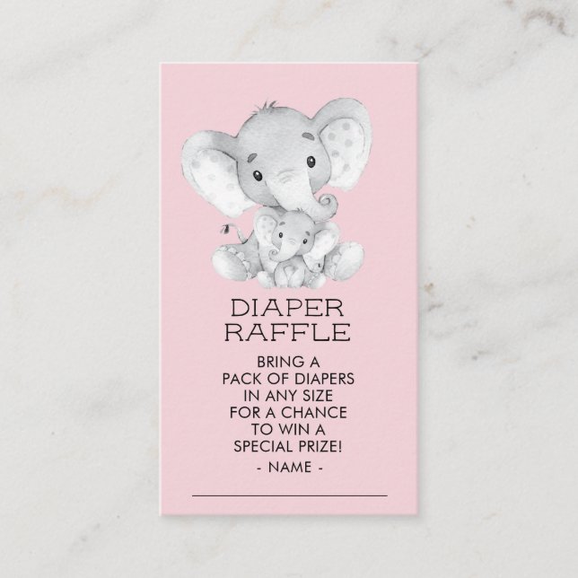 Elephant Girls Baby Shower Diaper Raffle Biljett Tilläggskort (Framsida)