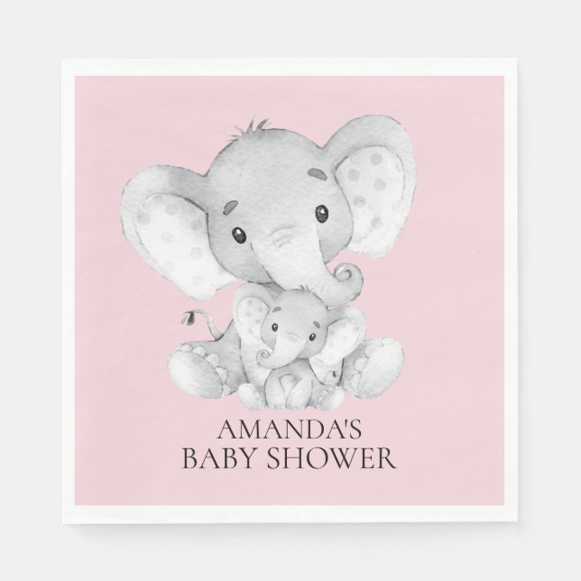 Elephant Girls Baby Shower Pappra Napkins Pappersservett (Framsidan)