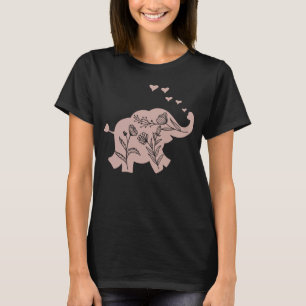 Elephant Girls Women Flowers T Shirt