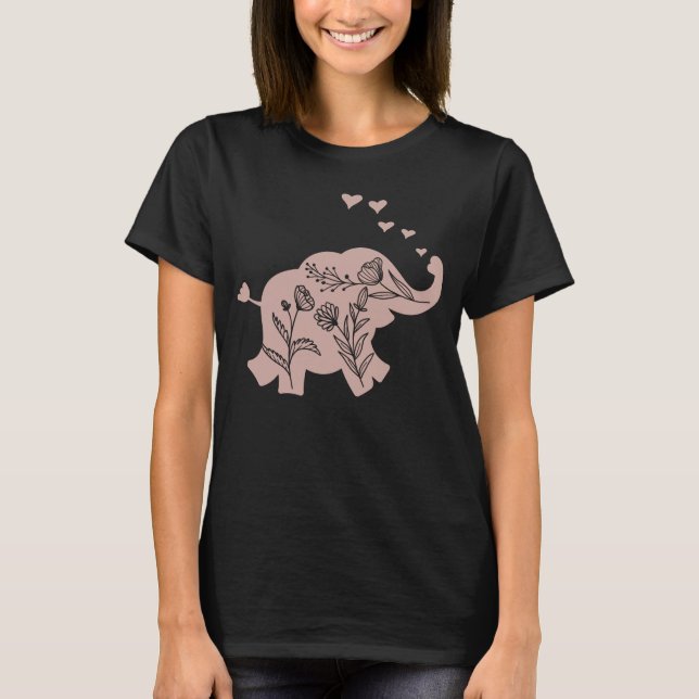 Elephant Girls Women Flowers T Shirt (Framsida)
