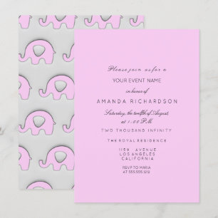 Elephant Glitter Baby Shower Girl Grått Grått Rosa Inbjudningar